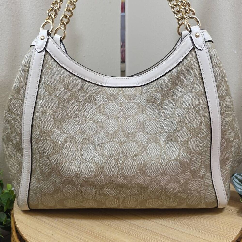 Coach Kristy Signature Hobo Shoulder Bag | Light Khaki Coated Canvas & Chalk Lea - Picture 5 of 14